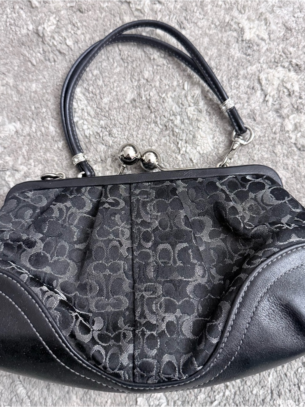 Black Women's Frame-Top Satin and Leather Handbag